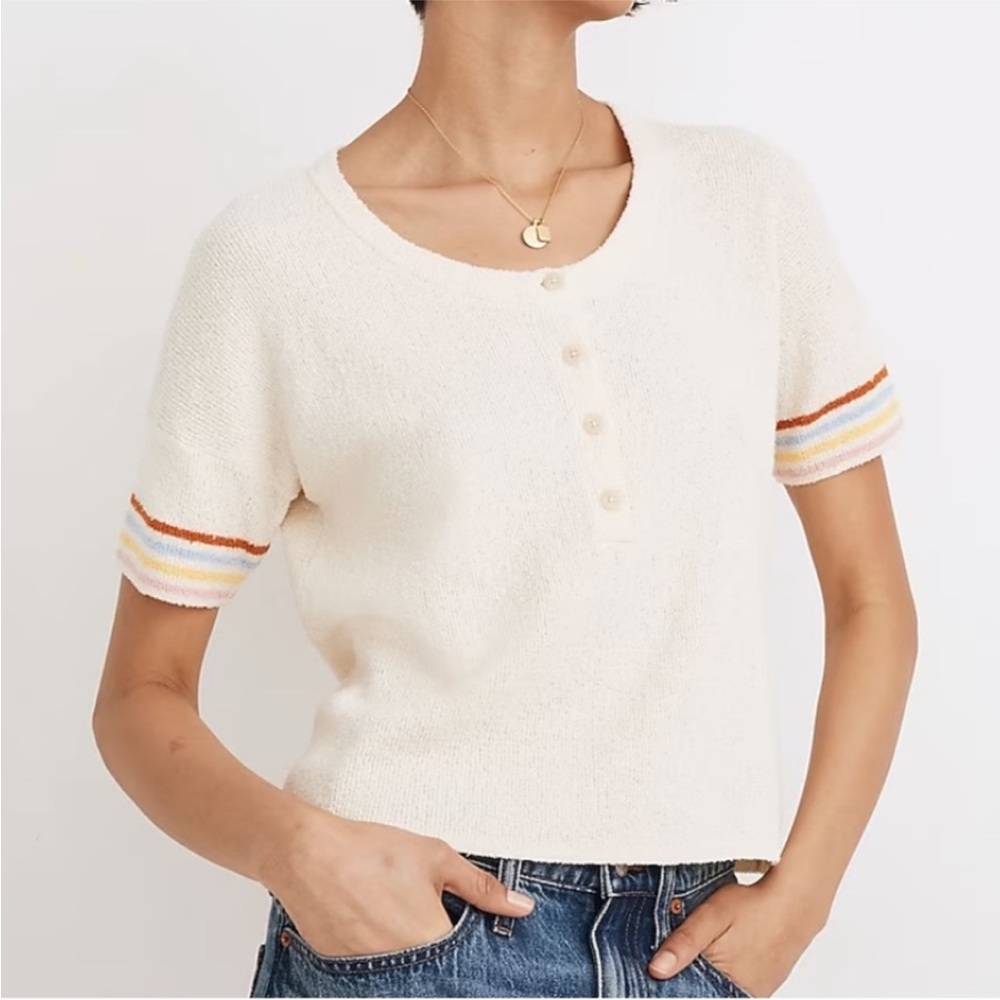 Madewell Cream Henley Sweater Tee in Rainbow Stripe